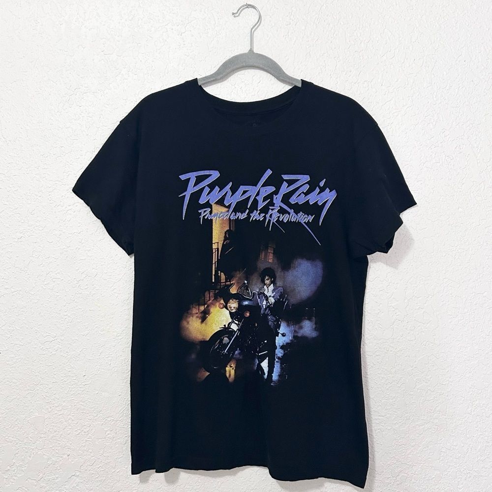 Prince Purple Rain short sleeve black shirt size large